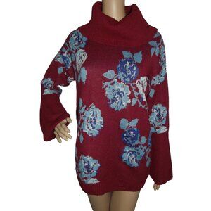 Pioneer Woman Sweater Womens Sz Small (4-6) Cowl burgundy blue floral long tunic